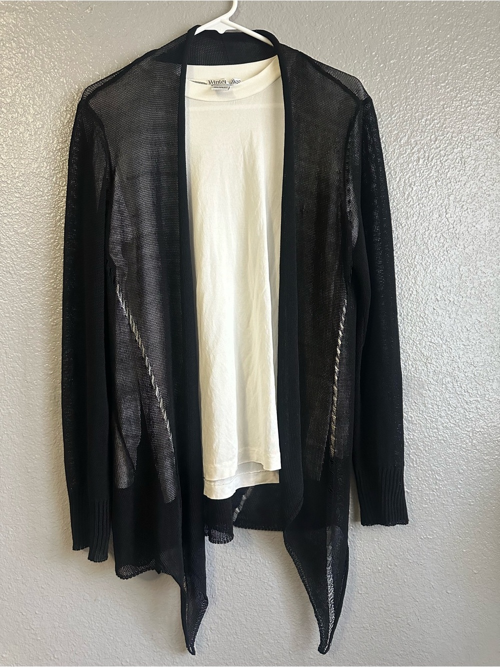 Eileen Fisher Black Lightweight Open Drape Cardigan linene blend size L